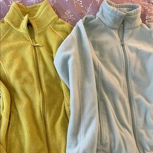 Two Women’s Full-Zip Fleece Jackets- Light Blue and Chartreuse